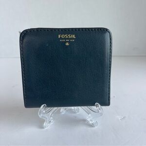 Fossil Dark Blue and Link  Leather Zip Wallet